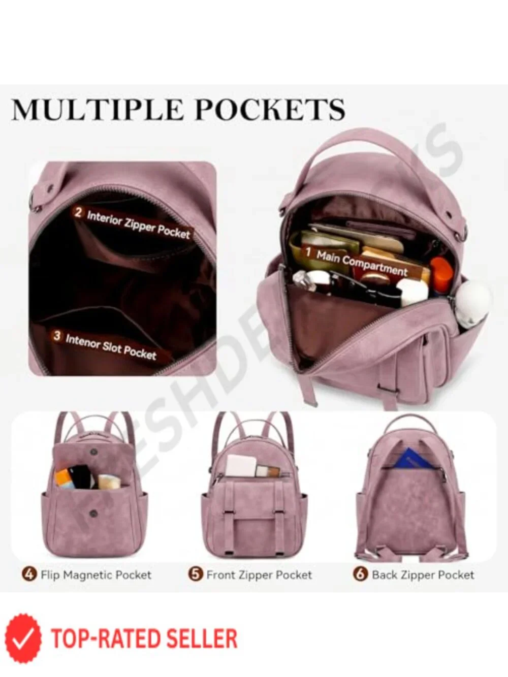 Women's Vegan Leather Mini Backpack Purse Fashion Travel Daypack